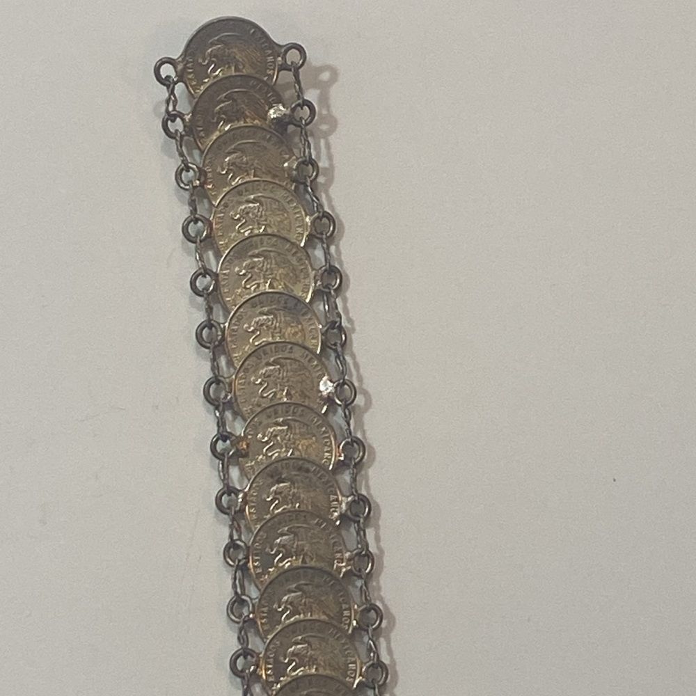 Vintage Tone Silver Coin Bracelet Handmade 20 Coins The Five Cents